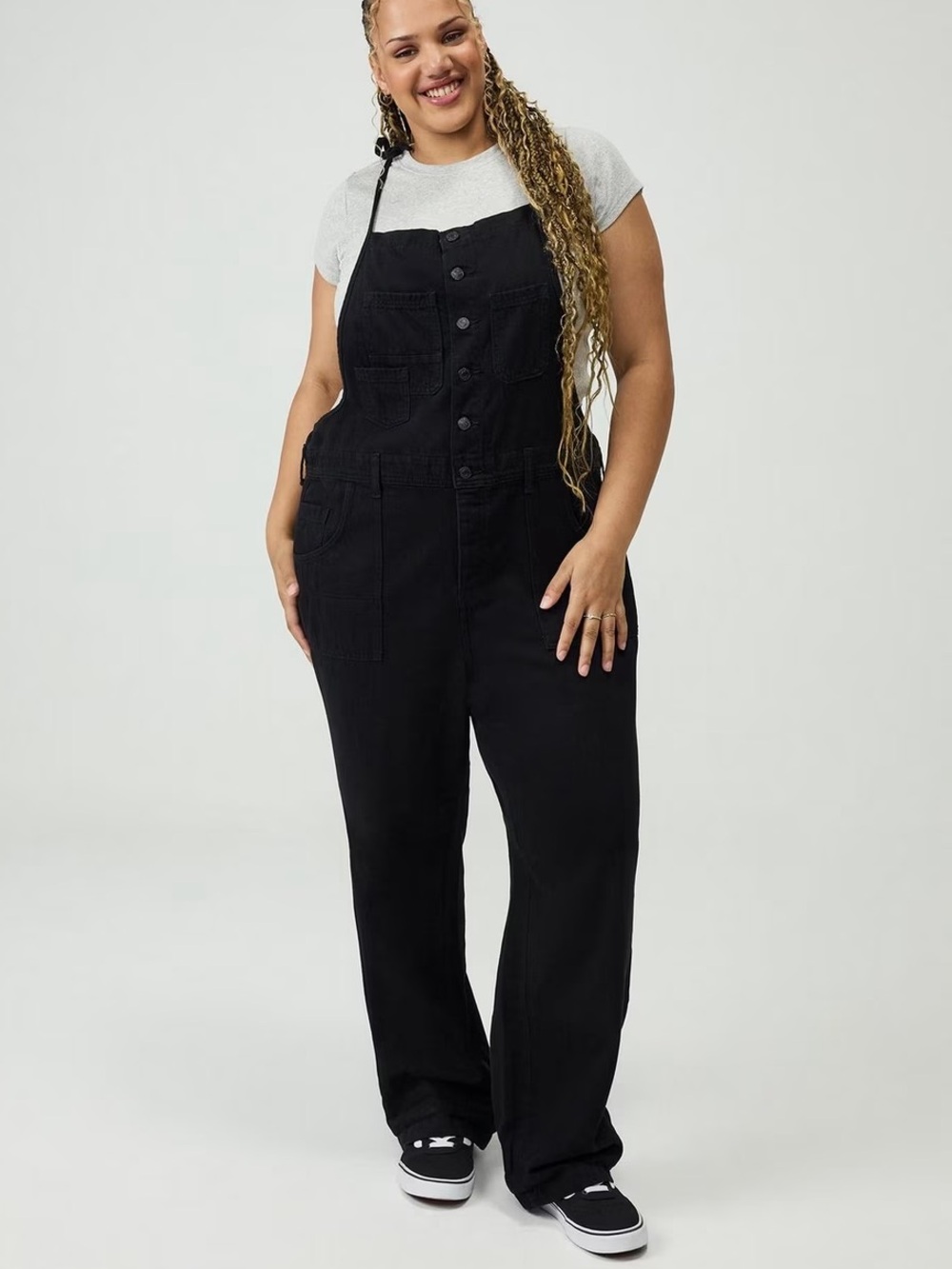Torrid button front black denim overalls